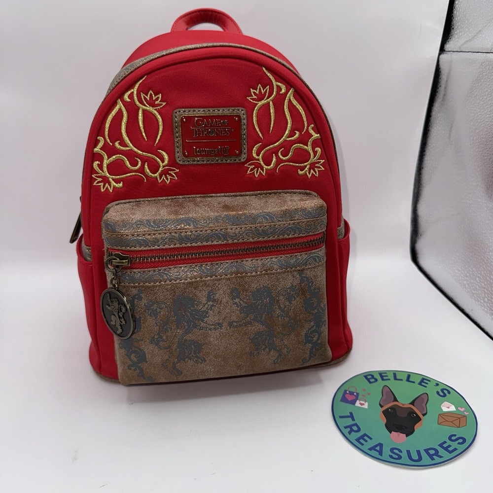 Loungefly Red Gold Embroidered Game Of Thrones Lannister Lions Mini Backpack‎